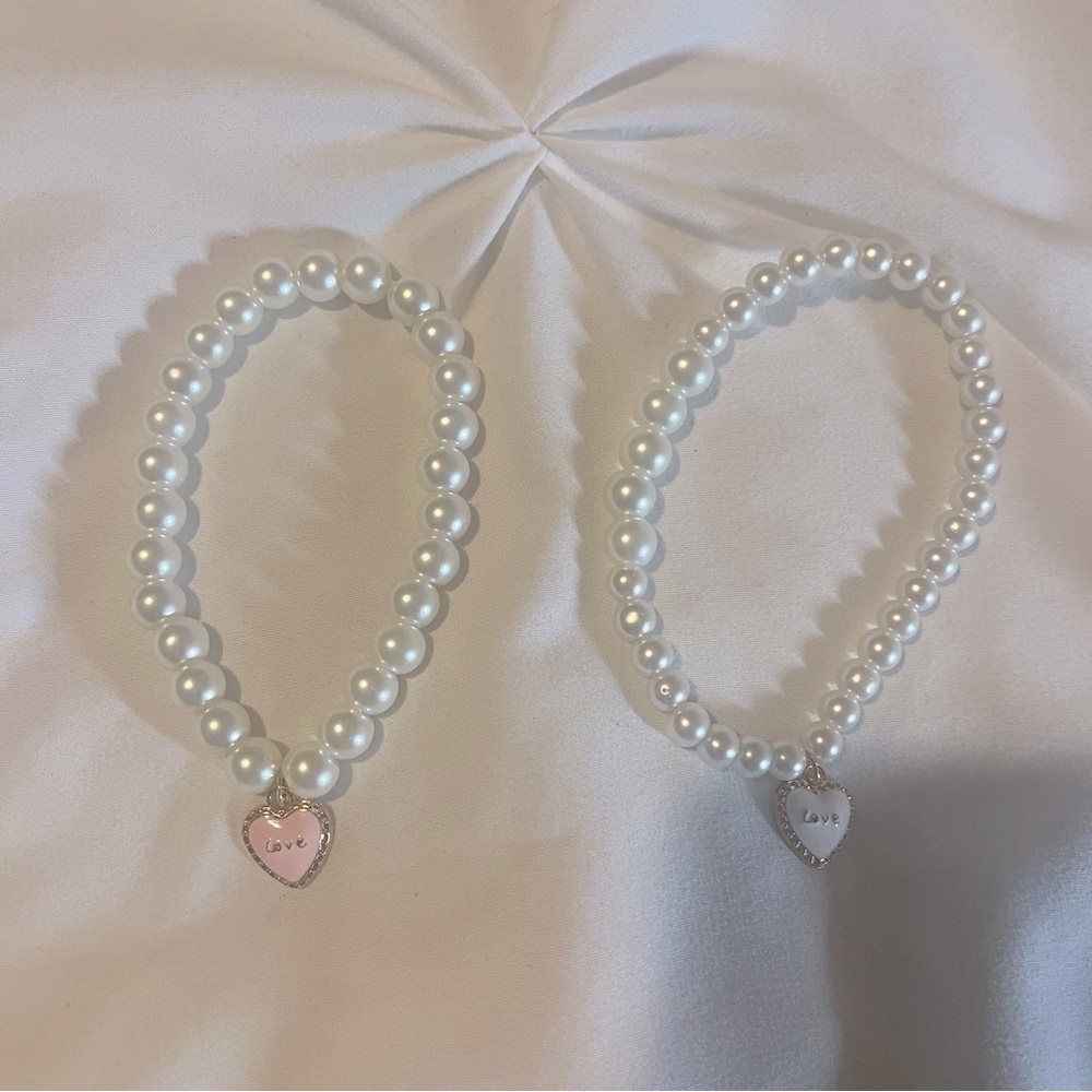 Pearl Stretch Charm Bracelets Handmade White Pink 2